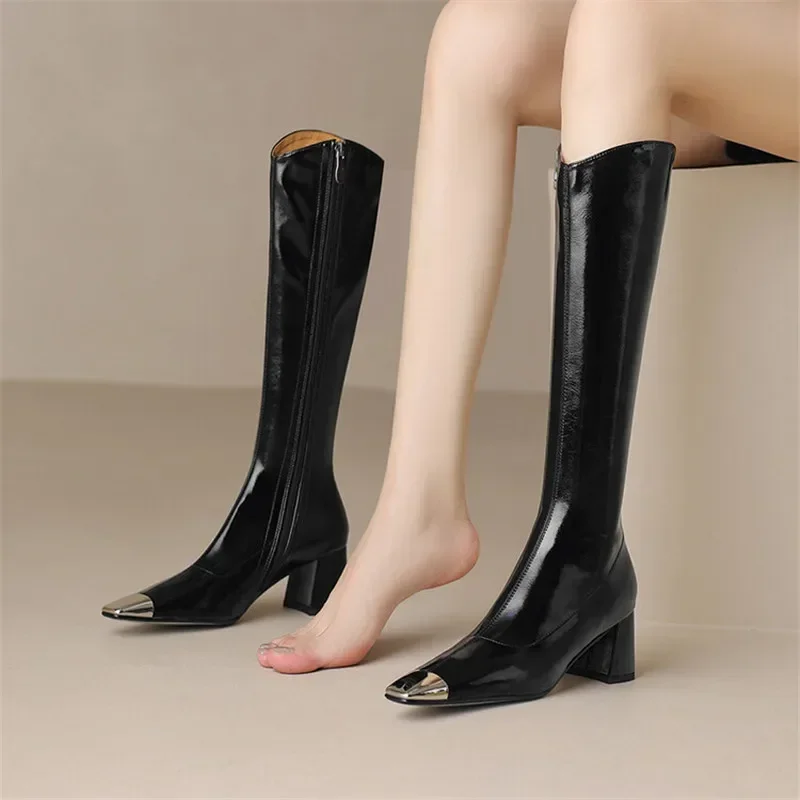 2023 Autumn Knee-High Boots Women Boots Square Toe Chunky Heels Elastic Boots for Women Winter Boots High Heels Zapatos De Mujer