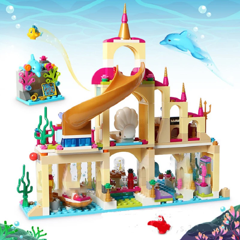 FIT 41063 Disney Princess Ariel's Undersea Palace Castle Mermaid Undersea Palace Elsa Building Blocks Friends Bricks Toys Girl