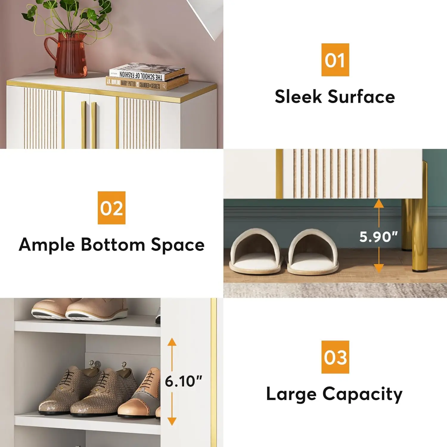 6-Tier Shoe Storage Cabinet with Adjustable Shelves, Wooden Shoes Rack Shoe Storage Organizer for Entryway, Closet, Living Room image 6