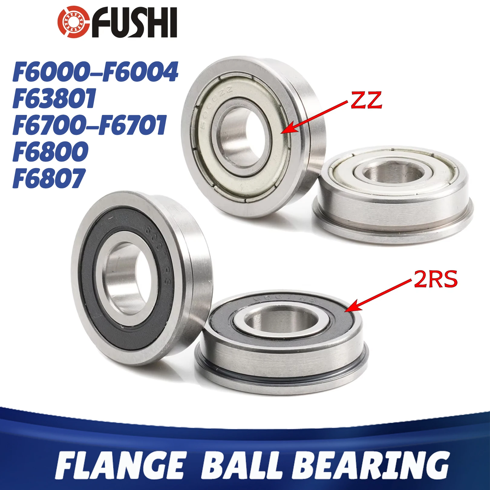 10PCS Flange Bearing F6000ZZ F6001ZZ F63801ZZ F6700ZZ F6800ZZ F6807ZZ ABEC-1 Z ZZ Flanged Ball Bearings RS 2RS