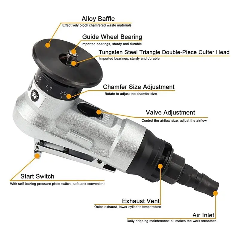DT35BG Mini Pneumatic Chamfering Tool with Replace Blades Inserts and Bearings, 45 Degree Air Chamfer Deburring Tool