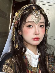 Boho Ethnic Forehead Head Chains Exotic Bride Wedding Accesories Headband Headpiece Afghan Indian Tribal Femme Hair Jewelry Gift