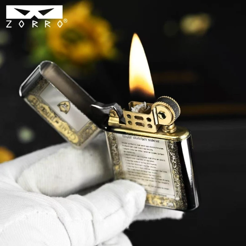 Zorro 790 White Nickel Creative Carving Fuel Lighter, Ultra Thin Classic Grinding Wheel Lighter,Cigarette Accessories,Men's Gift