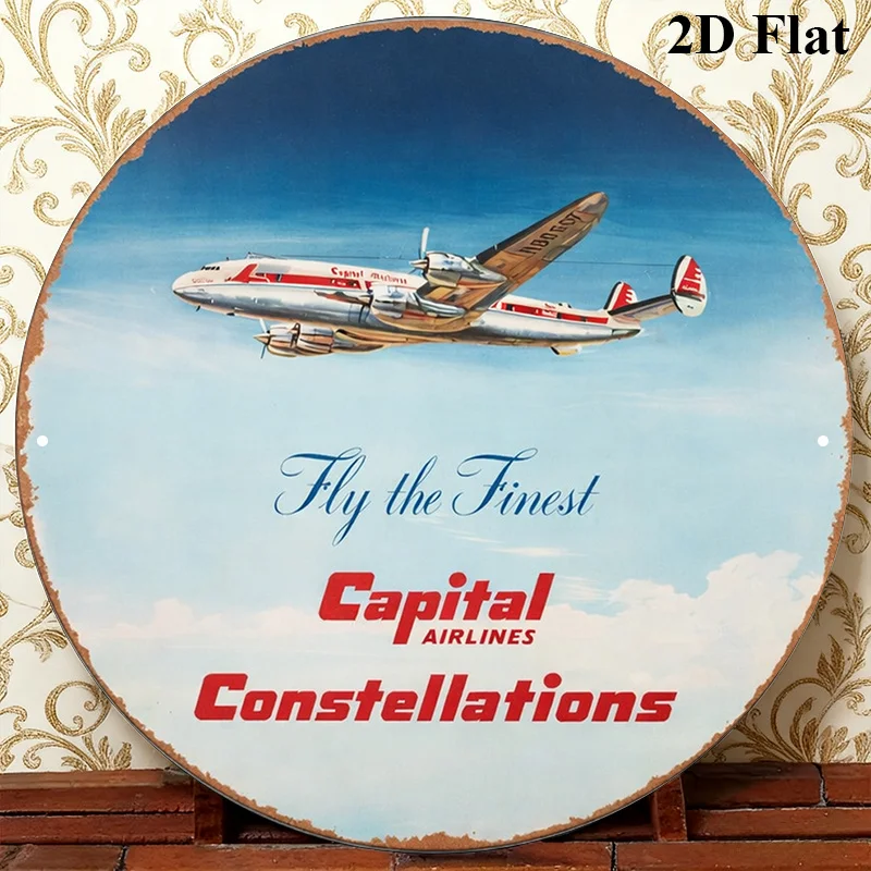 CIFBUY Retro Vintage Aviation Airplane Metal Tin Sign Round Aluminum Wall Art Waterproof Durable Decor for Home Bar Cafe Office