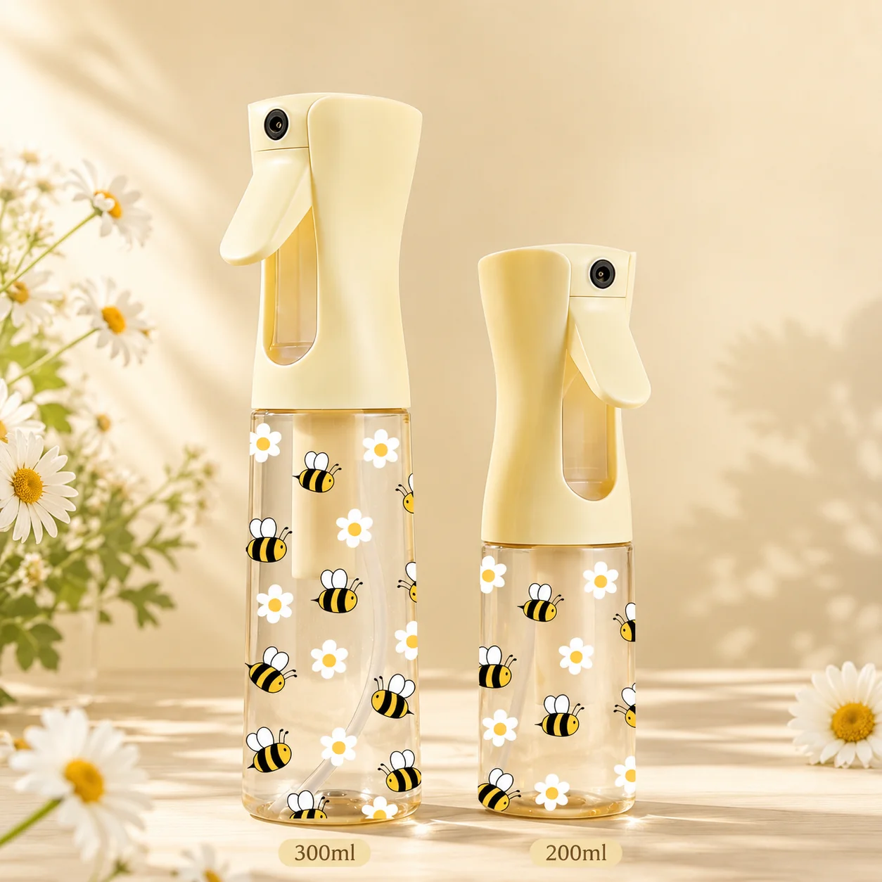 Bouteille pulvérisateur continu 200/300 ml Bee Daisy, brume fine, rechargeable, pour coiffure, plantes, nettoyage, voyage