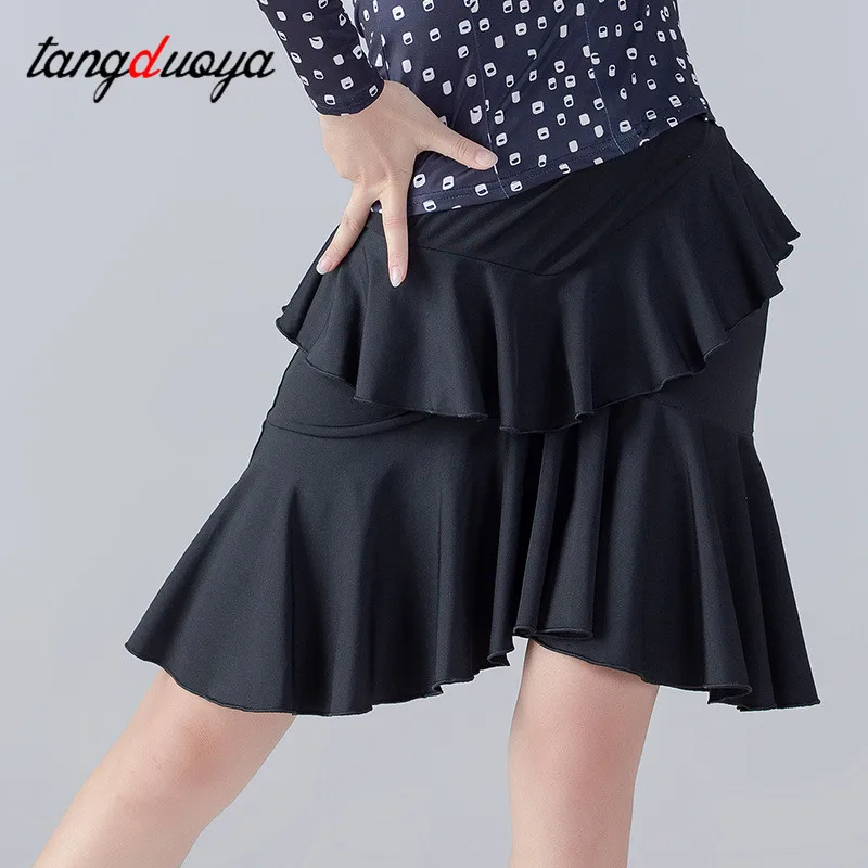 Womens Latin Dance Skirt Ballroom Rumba Samba Tango Chacha Ruffles Skirts Wrap Dancewear Costume Stage Performamnce Skirts