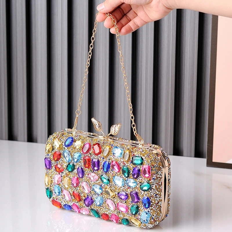 Torebka z dżetami, kolorowa, luksusowa, designerska torebka crossbody dla małych kobiet, torebki na imprezę, markowe torebki, etui na telefon komórkowy, diamentowa kopertówka.