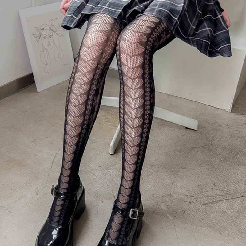 애니메이션 양말 로리타 걸스 하트 Fishnet 팬티 스타킹 의상 흰색 스타킹 JK 일본식 여성 섹시 할로우 나일론 스타킹