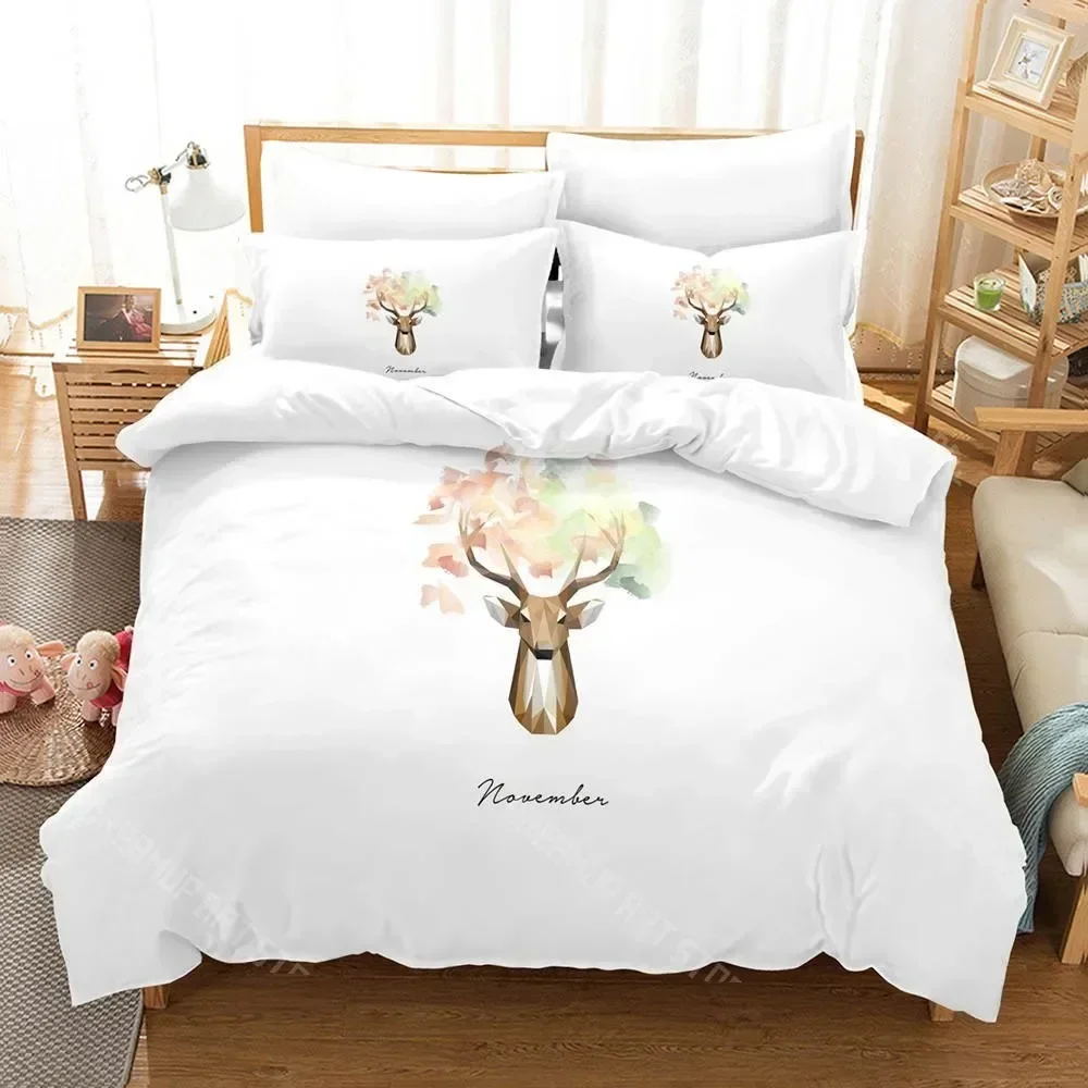 2026 2025 Kawaii Animal Deer Bedding Set Single Twin Full Queen King Size Bed Set Aldult Kid Bedroom Duvetcover Sets Anime Bed S