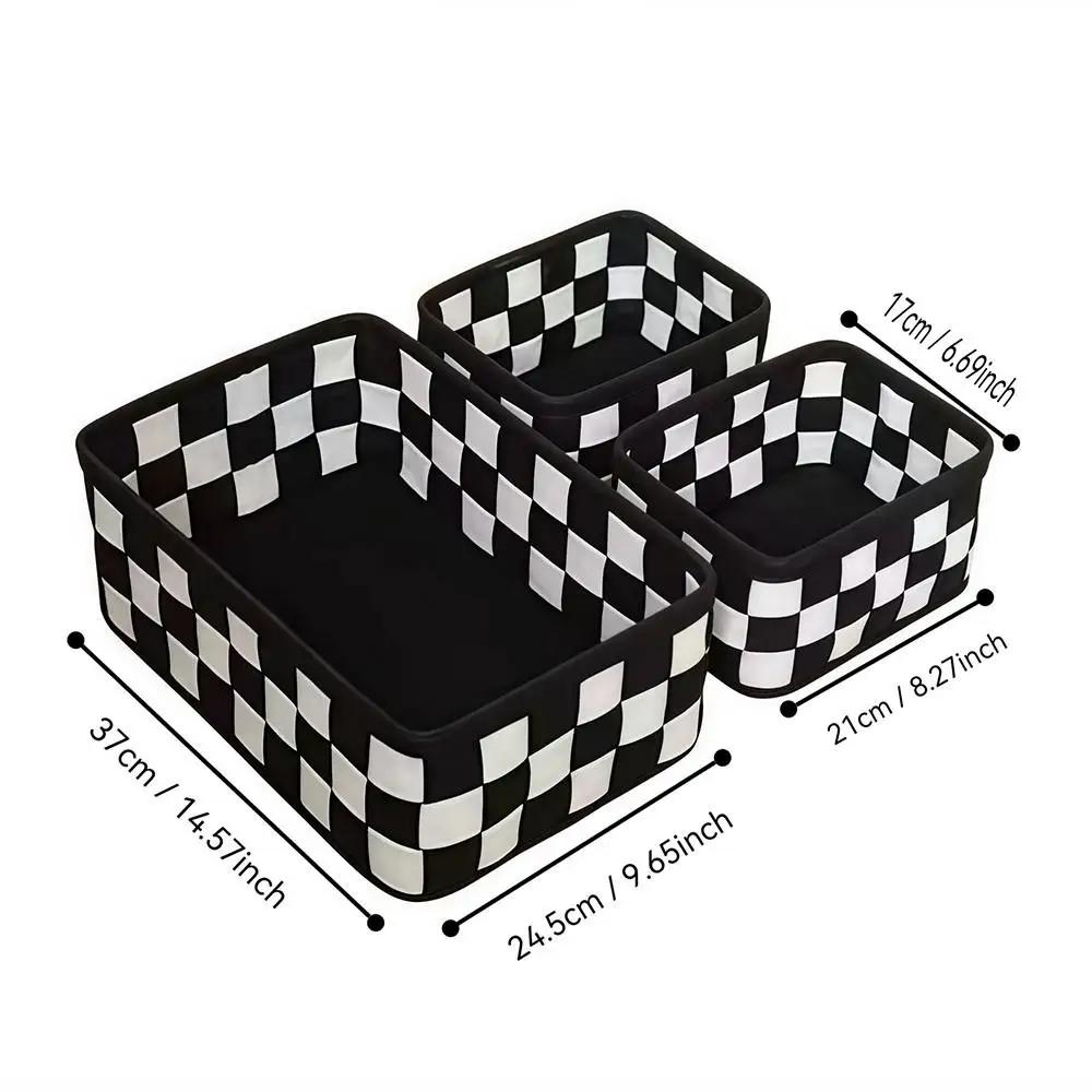 Ins Style Checkerboard Felt Storage Basket Desktop Organizer Box Home Sundries Cosmetic Toy Storage Bin Portable Storage Basket