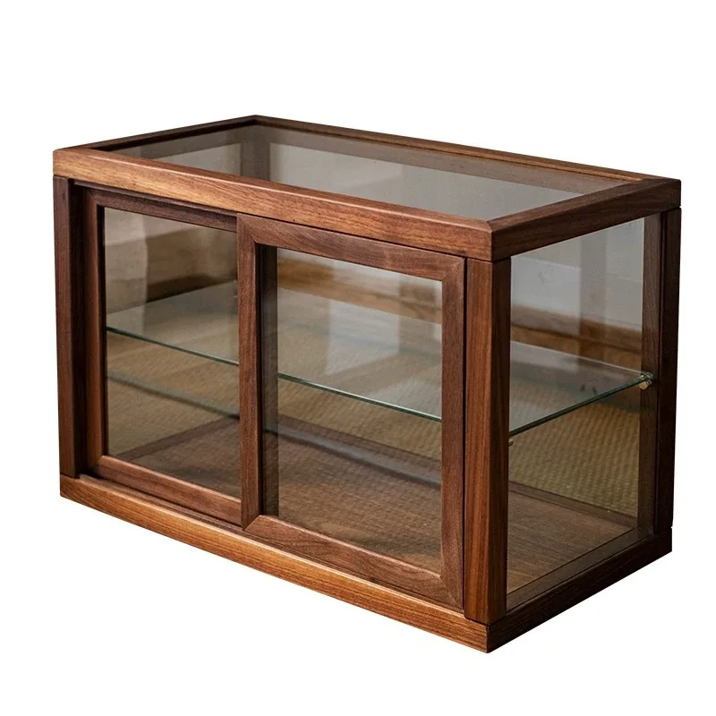 Walnut Locker Dessert Cake Cabinet Dust Cup Storage Glass Tea Ware Solid Wood Display Cabinet