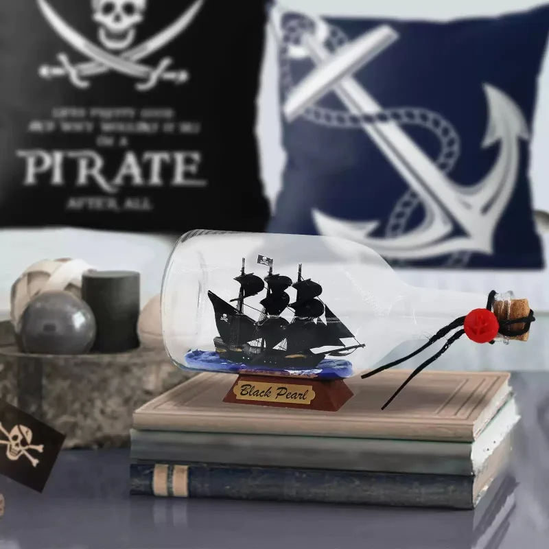Black Pearl Pirates of The Caribbean Ship In The Glass Bottle Drifting Wishing Bottle Creative Crafts Trinket Home Office Decor