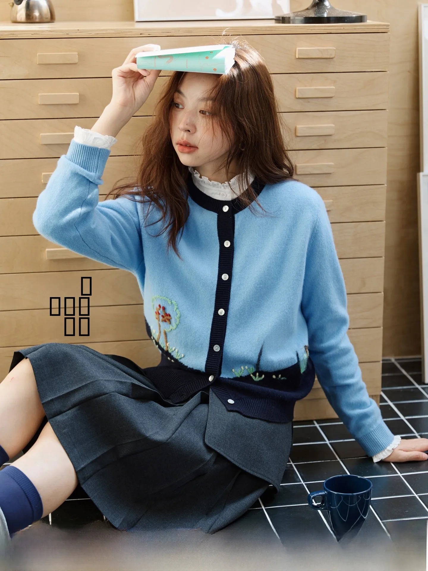 

Retro Sle Knitted Open Cardigan Dr House Pattern Embroidered Color Blo Woolen Women's Faion Artistic Sweater