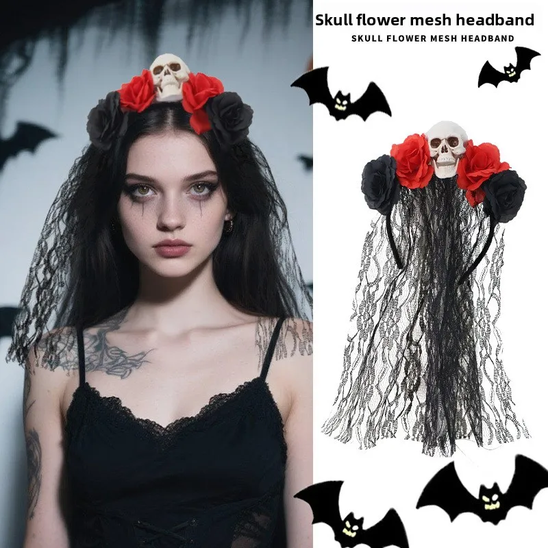 

Lace Headband for Women - Black Rose Hair Accessory with Rhinestones, Halloween Party Hairpiece for Witch Costume,Gothic Fashion