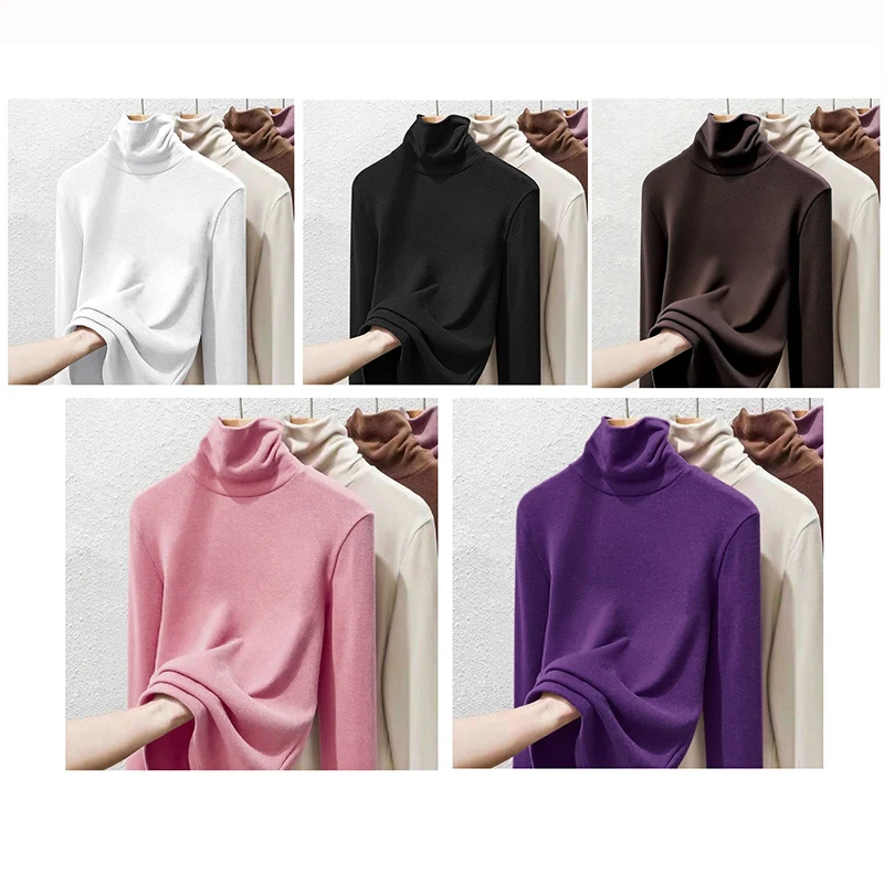 

Осенне-зимние женские топы с высоким воротником, женское нижнее белье, термоодежда с длинными рукавами, классические повседневные тонкие пуловеры для девочек