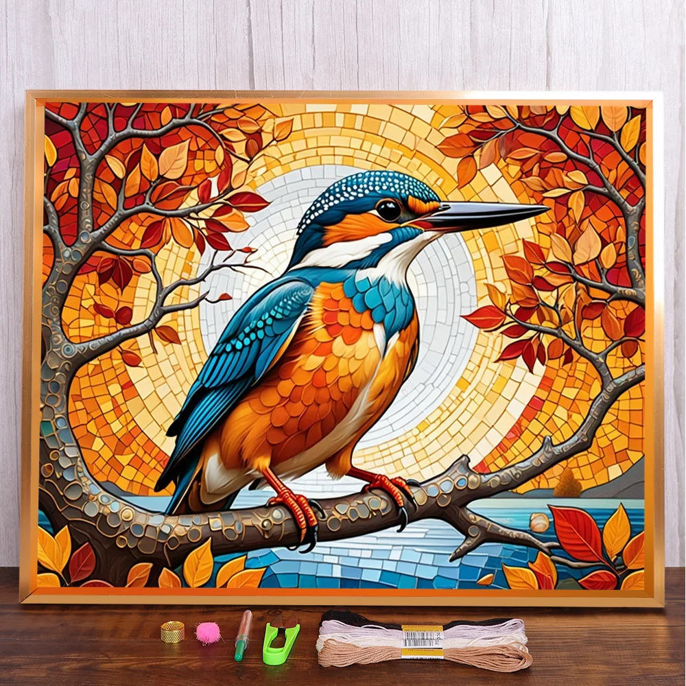 Bird Kingfisher Printed 11CT Cross Stitch DIY Embroidery Kit DMC Threads Sewing Hobby Handmade Knitting Sales Counted For Adults