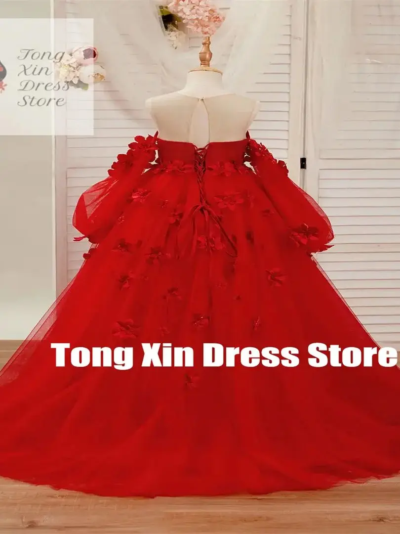 カスタマイズされたフラワーガールのドレス結婚式 3D フラワーアップリケ床の長さの女の子子供の誕生日パーティー初聖体拝領ドレス