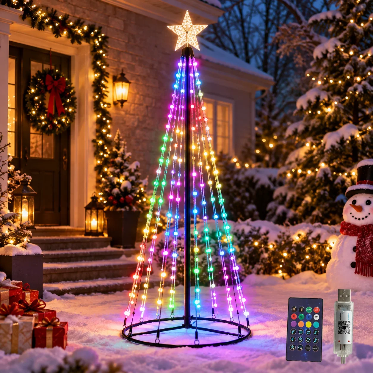 USB LED Smart APP Controlled Christmas Tree Light Remote Meteor Shower Tower Lamp Christmas Party Outdoor Garden Decor