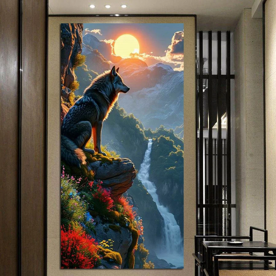 

Fullcang Moon Wolf and Bear Large Size Diy Diamond Arts Painting Scenery Full Mosaic Embroidery Wild Animals Picture Wall Decor