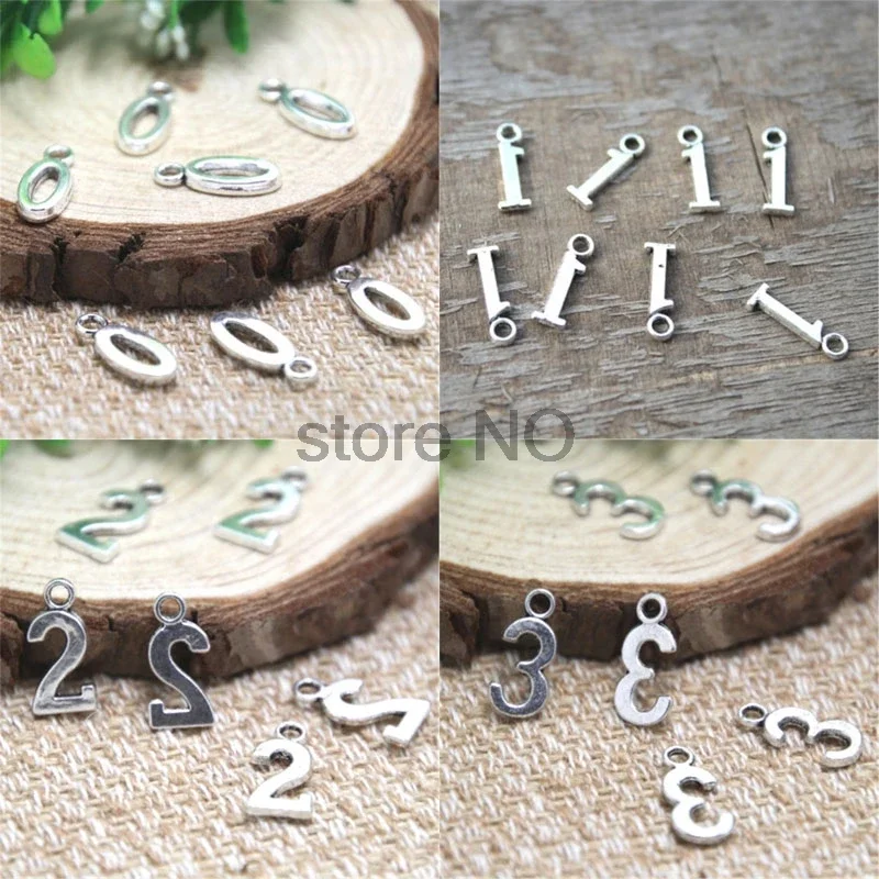 30pcs Number 0~9 Charms Antiqued Silver Tone Number 0 1 2 3 4 5 6 7 8 9 Charm Arabic Numerals Pendants about 15x7mm