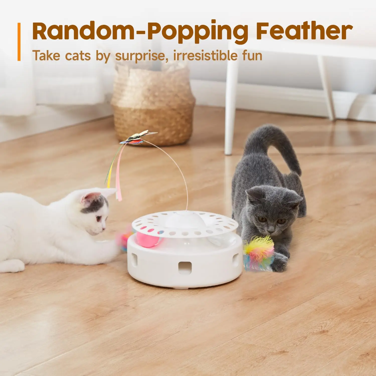 3in1 Automatic Interactive Kitten Toy, Fluttering Butterfly, Moving Ambush Feather, Track Balls,Dual Power Supplies, USB Powered