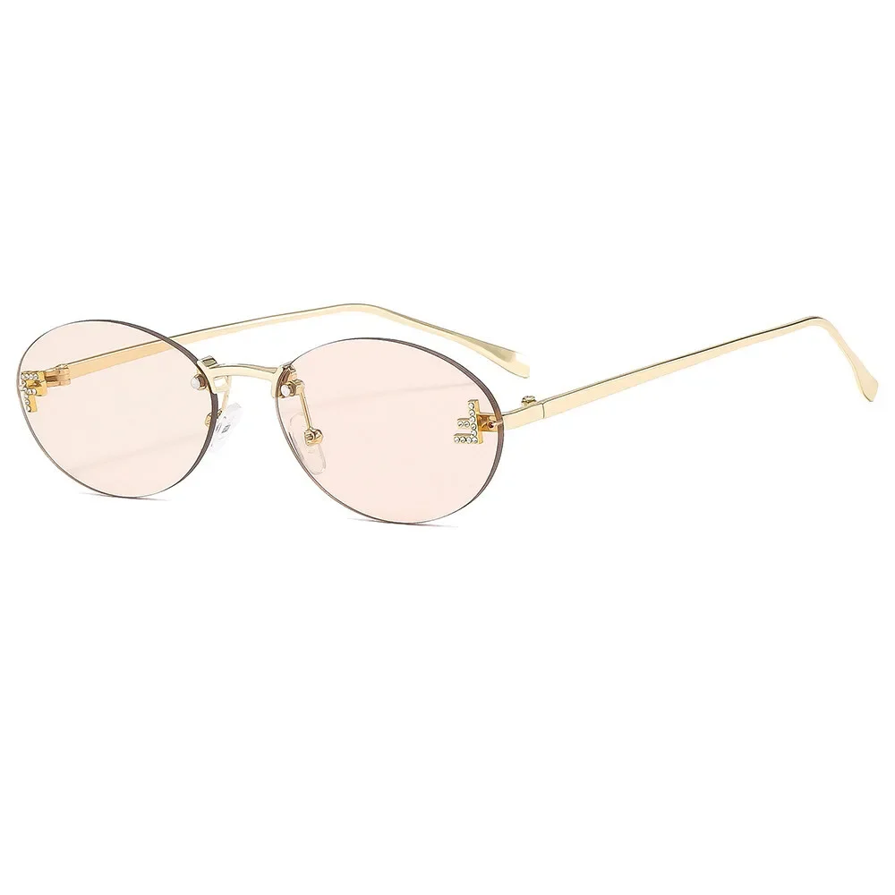 CCspace Luxus Marke Design Randlose Sonnenbrille Frauen Oval Retro Kleine Größe Metall Suneyeglass Im Freien Casual Urlaub Uv400 # 300371 3