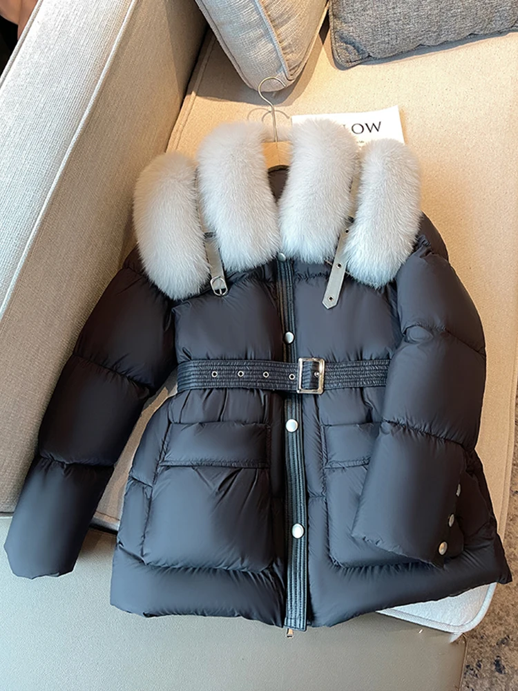 Women Winter Warm Goose Down Jackets Coats Puffer Jackets Natural Fox Fur Collar Thick Coat Female Outwear