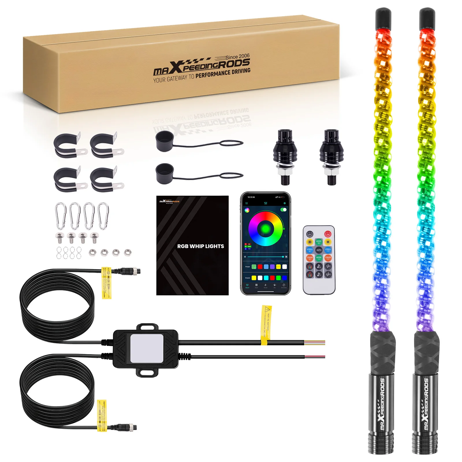 

2X 2ft RGB Spiral LED Fat Whip Lights Antenna APP & Remote For ATV UTV 4WD SXS RGB 360° Spiral LED Fat Whip Lights