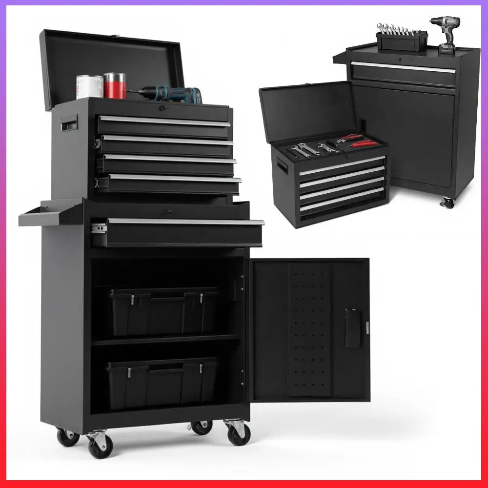 

Professional Storage Cabinet with Double Door & Wheels Multi-Purpose Storage Organizer Large Capacity for Garage Tool Room