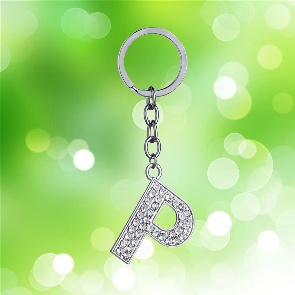 بسيطة أنيقة رسالة مفتاح سلسلة معدنية الراين حلقة رئيسية الأبجدية حقيبة سلسلة مفاتيح قلادة سحر هدية عيد ميلاد (رسالة P) #3