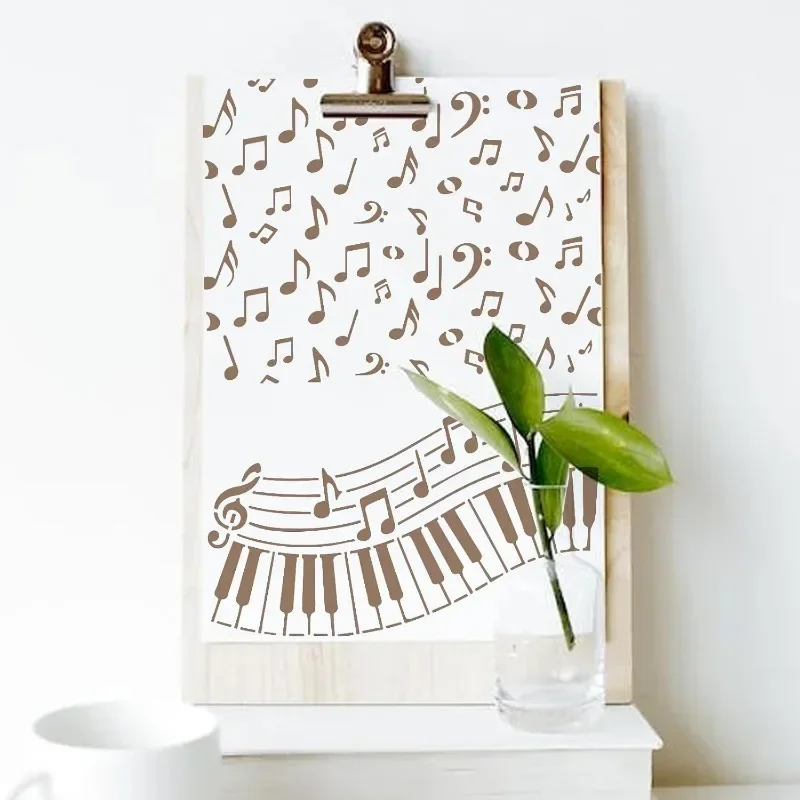 2pcs Music Note Stencil 11.8×11.8inch Musical Piano Keys Painting Stencils with Paint Brush for Wood Fabric Home Decor DIY Craft