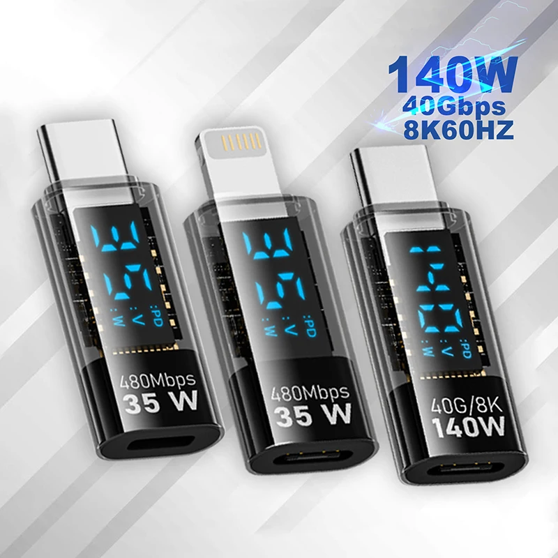 

1PCS USB-C Adapter PD 35W140W Digital LED Display Converter 40Gbps Type-C Extension Connector Data Transmission Power Tester