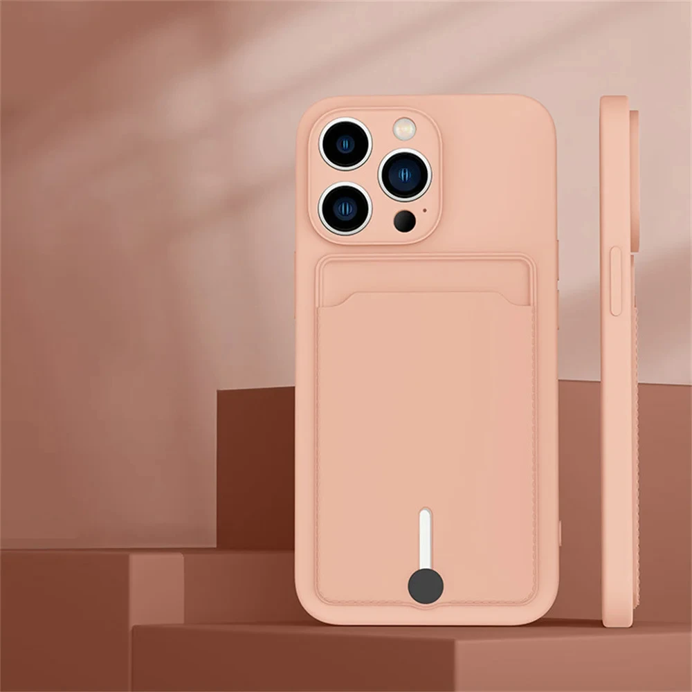 Push Card Slot Wallet Matte Silicone Phone Case For iPhone 16 14 15 Plus 13 12 11Pro Max MiNi X XR XS 7 8 Shockproof Soft Cover
