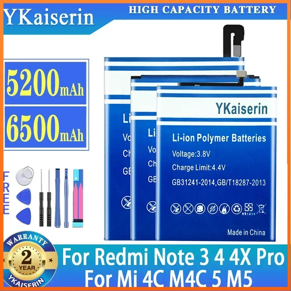 YKaiserin BM46 BN41 BM22 BM35 Battery For Xiaomi Mi 4C M4C 5 M5 For Redmi Note 3 4 4X Pro  bateria +Track NO