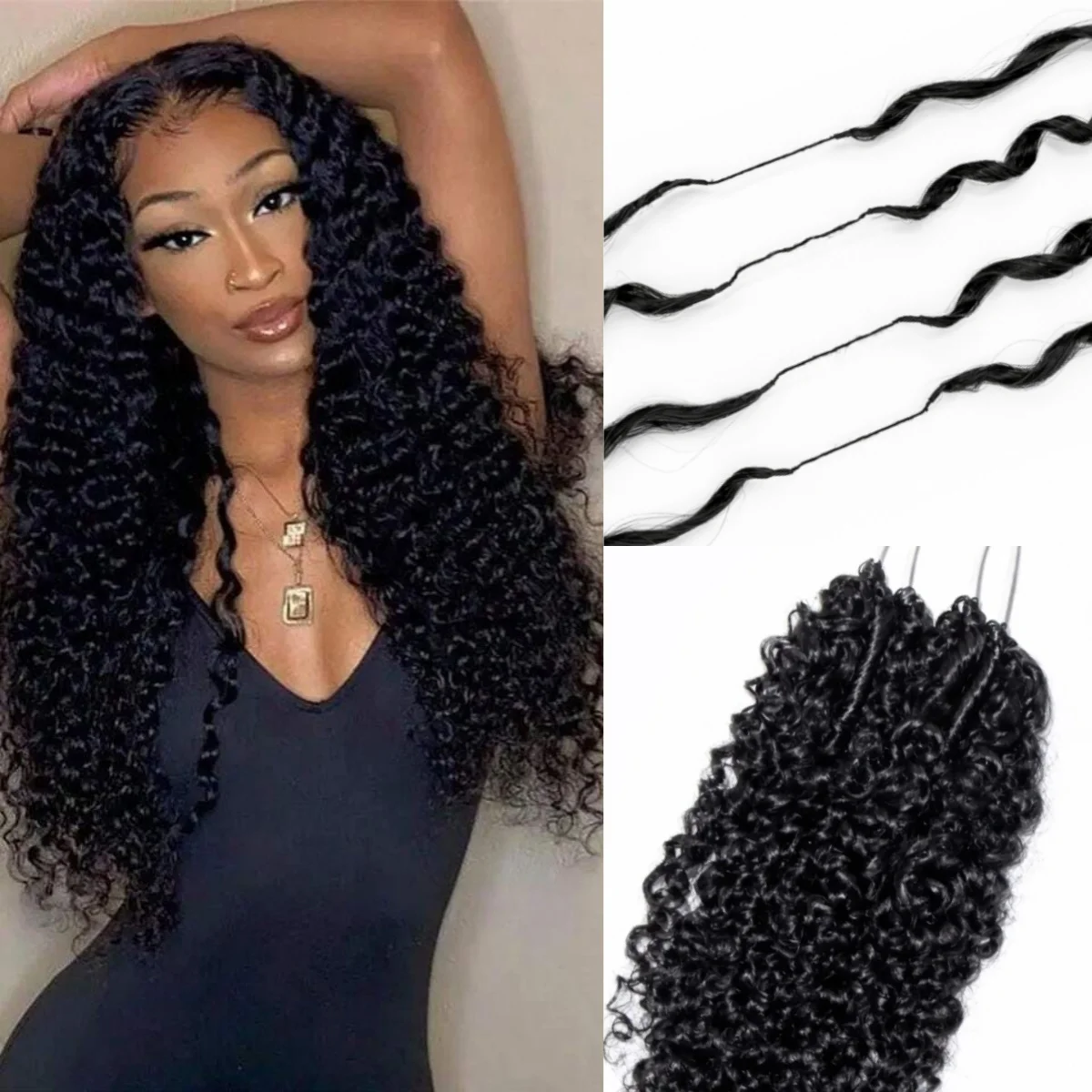 

Маленькие спиральные кудрявые накладные волосы из натурального человеческого волоса, невидимые, без узлов, предварительно разделенные, с нитью для крепления, для женщин.