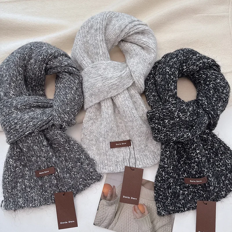Stylish Vintage Solid Women Men Scarf Wool Blend Warm Knitted Scarves Unisex Korean Chic Thermal Muffler Female Male Fall Winter