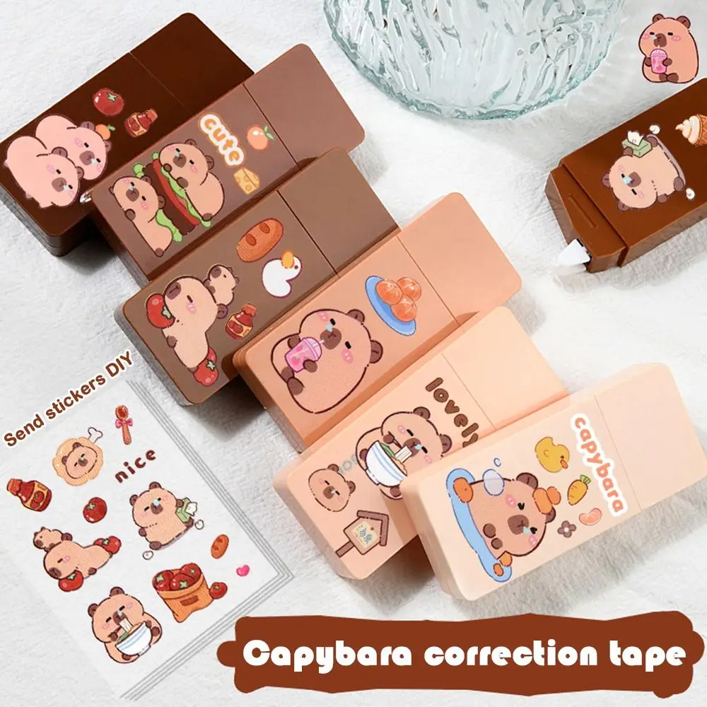 6Pcs/Set Gradient Color Capybara Correction Tape Large Capacity Cartoon Silent Coating Tape Cute Smooth Correction Stationery
