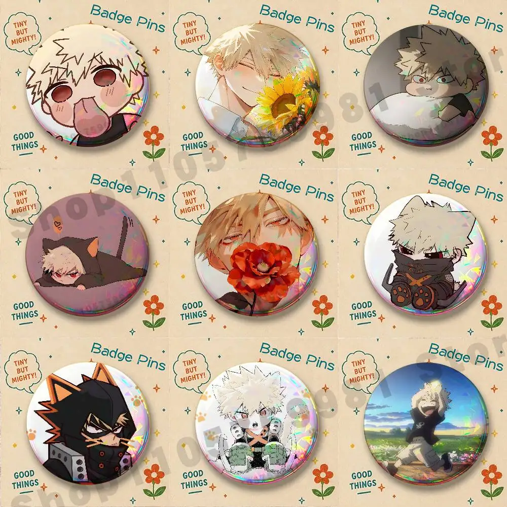 Cartoon K-Katsuki B-Bakugo Enamel Pins Badge Round Brooch for Backpack Decor Accessories 25/32/44/58/75mm