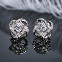 Anziw Original Certified Wedding Stud Earrings 4mm Moissanite Twist Flower Earrings for Women 925 Sterling Silver Jewelry Party