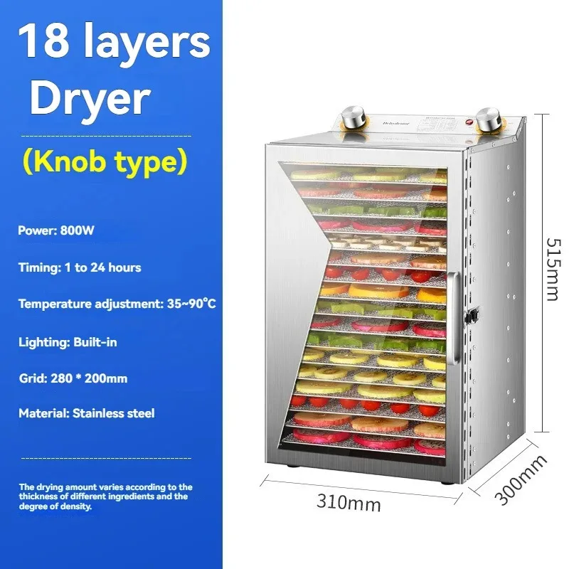 18-Tier Food Dehydrator Commercial & Home Use Adjustable Energy-Efficient Drying for Fruits/Meat/Herbs Foodstuff Dryer