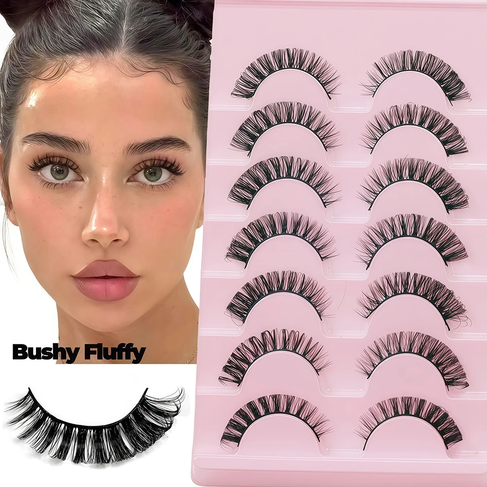 7 أزواج من الرموش الصناعية على الطراز الهزلي الأوروبي والأمريكي، غرة هجينة لمجموعة الفتيات الحلوة والحافة، قطعة واحدة، بطول كامل