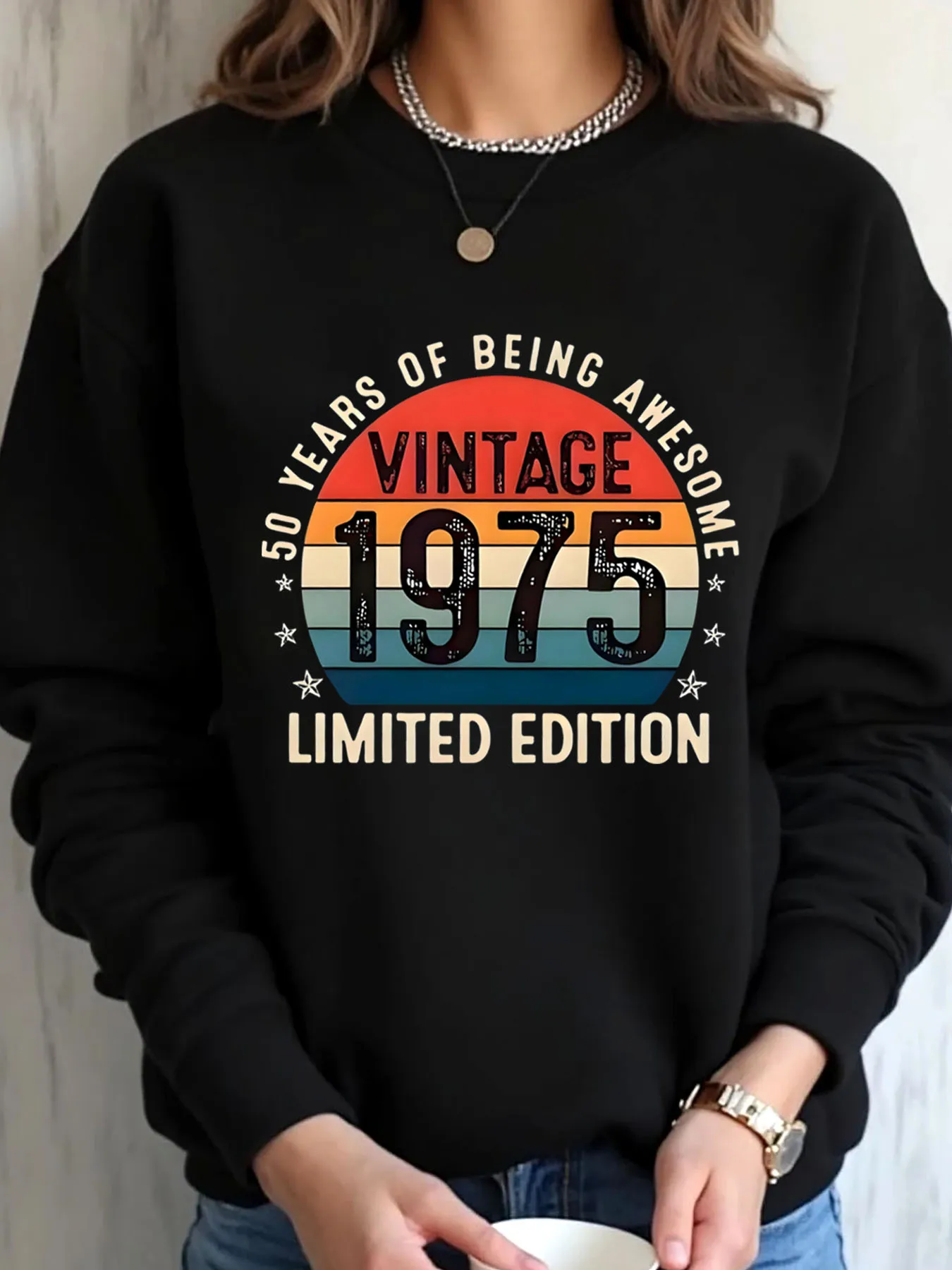 Women Oversized Sweatshirt Birthday Vintage 1975 Limited Edition Print Outdoor Wear