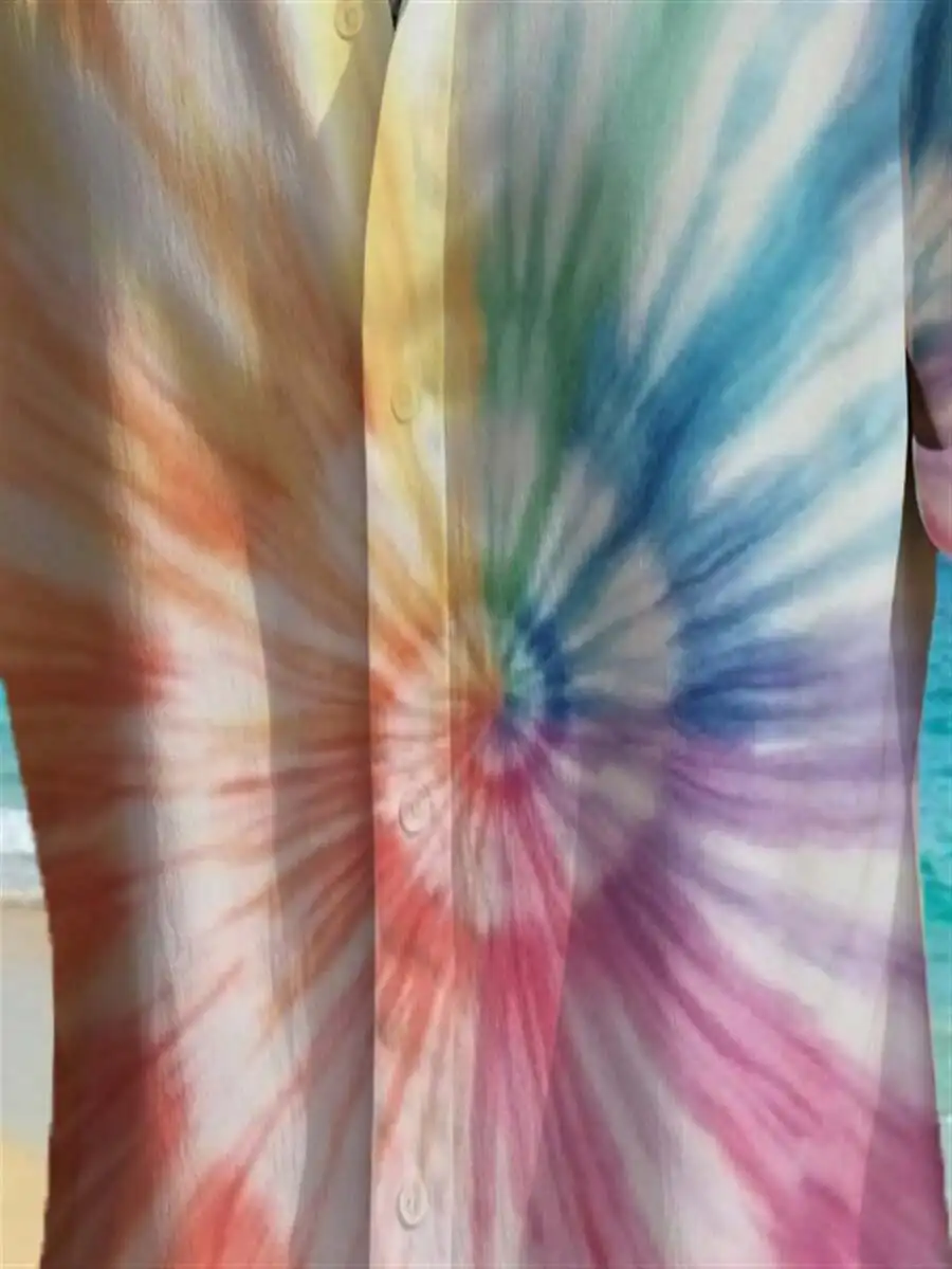 

Mens Spiral Tie-Dye 3D Print Button-Up Shirt Casual Short Sleeve Loose Fit Summer Beachwear