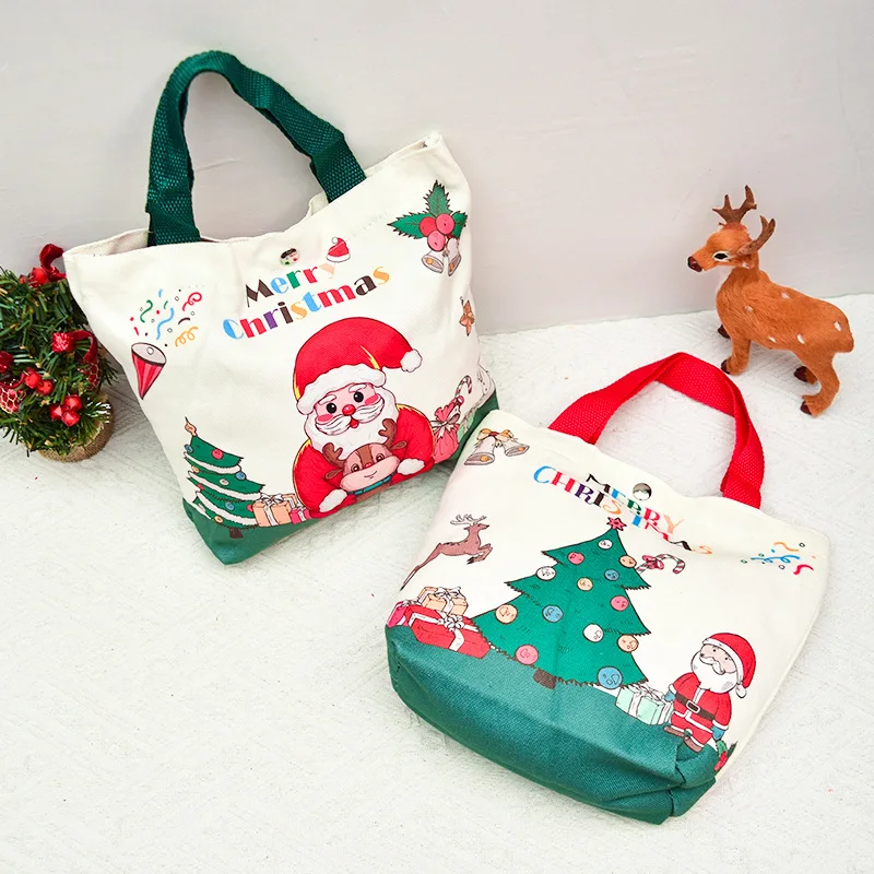 100Pcs Christmas Gift Bag Christmas Eve Apple Box Packaging Gift Box Children's Small Gifts Handheld Candy Canvas Bag