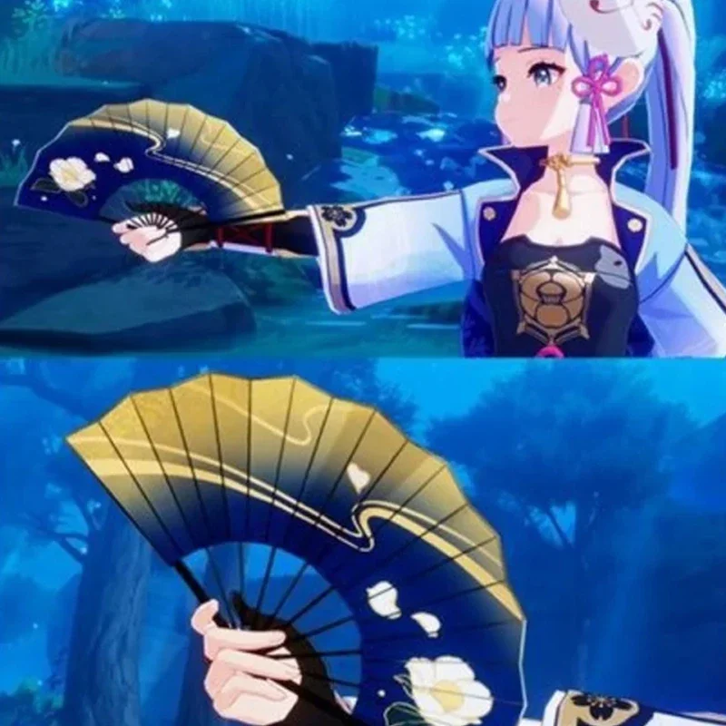 

Genshin Impact Kamisato Ayaka Косплей Вентилятор Ткань Складной Вентилятор Летний Прочный Портативный Ручной Вентилятор Косплей Опора Подарок