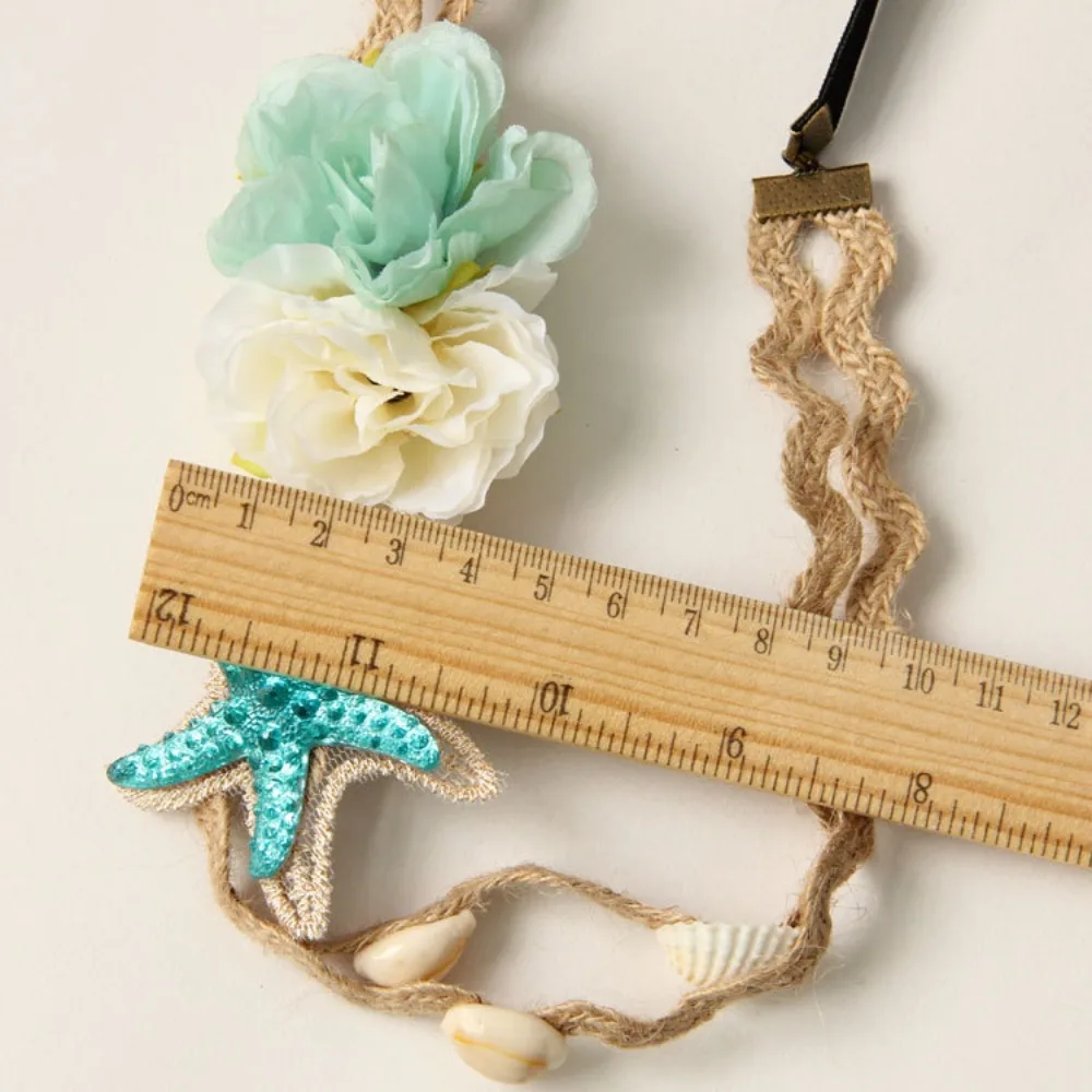 Girls Beach Photo Princess Headband Starfish Shell Wreath Kids Vacation Travel Hair Band Bohemian Seaside Hair Accessories view 2