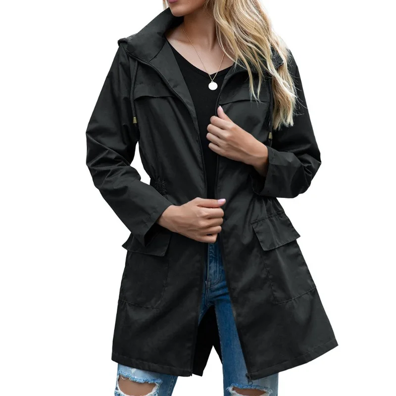 Packable Hooded Raincoats with Pocket Women\'s Waterproof Jacket Outdoor Quick Dry Raincoat Windproof Casual Zipper Windbreaker