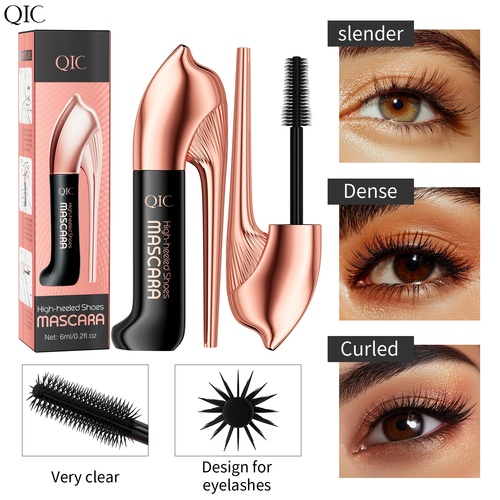 Mascara met hoge hakken, wimperprimer waterproof, verlenging, volumegevend, krullend, geen vlekken, geen make-up
