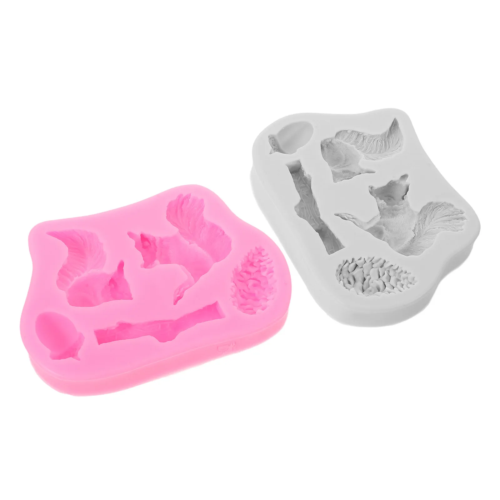 2Pcs Squirrel Silicone Molds Pine Cone Acorn Trunk Nonstick for Cake Chocolate Cupcake Topper Candy Polymer Clay Paste