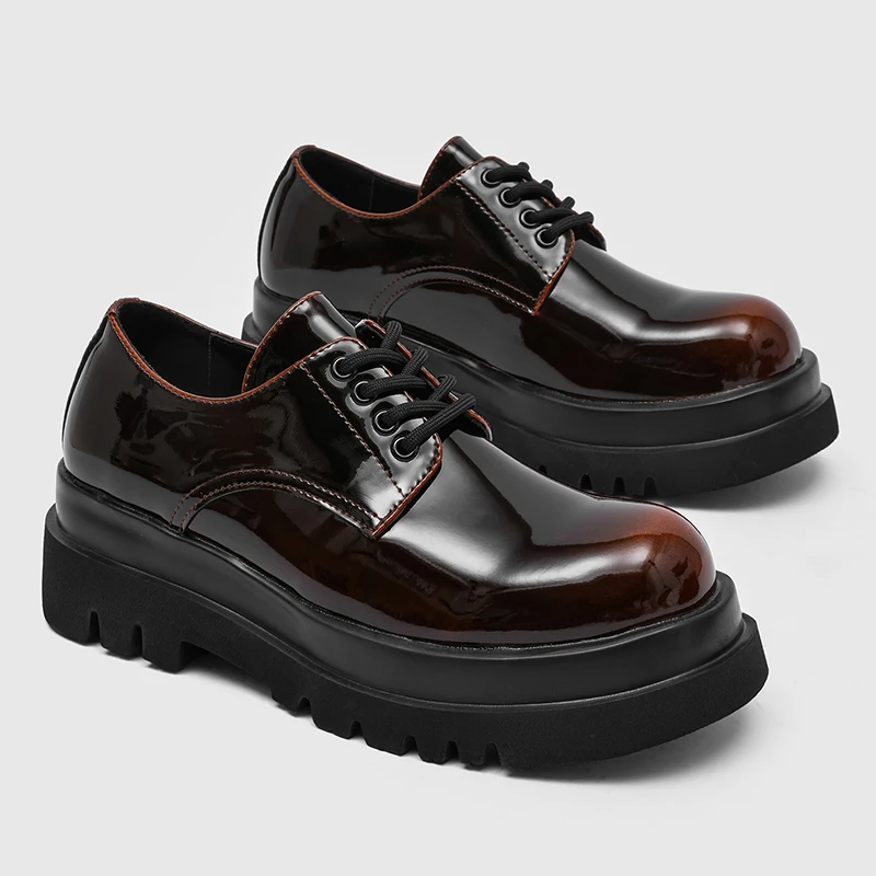 New men gradient color thick soled derby shoes high-end texture mirror polished personalized fashionable commuting casual